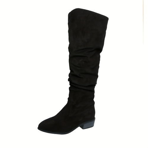 Bottes Cuissardes Femme Aspect Daim, Tige Froncée, 3 Coloris – coloris noir