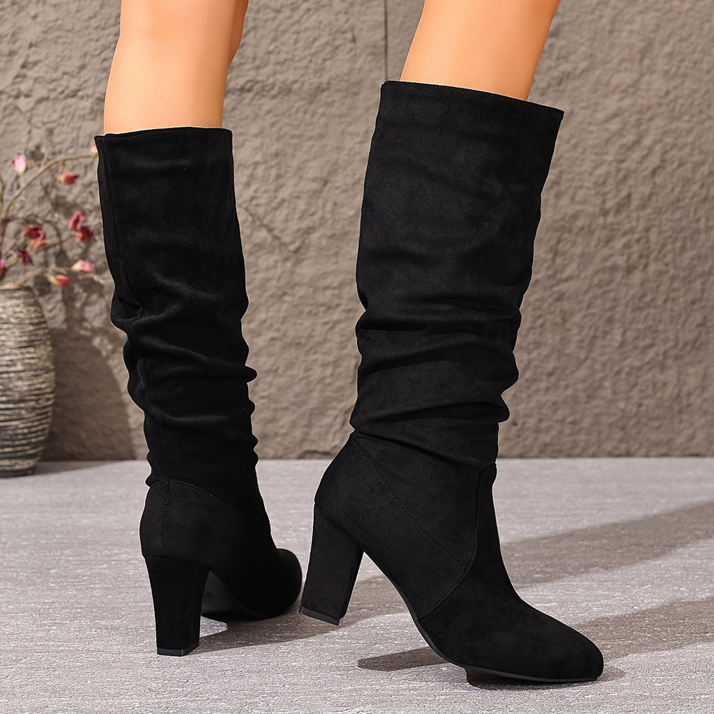 Bottes Hautes Femme Tige Froncée, Aspect Daim, 4 Coloris, vue 2