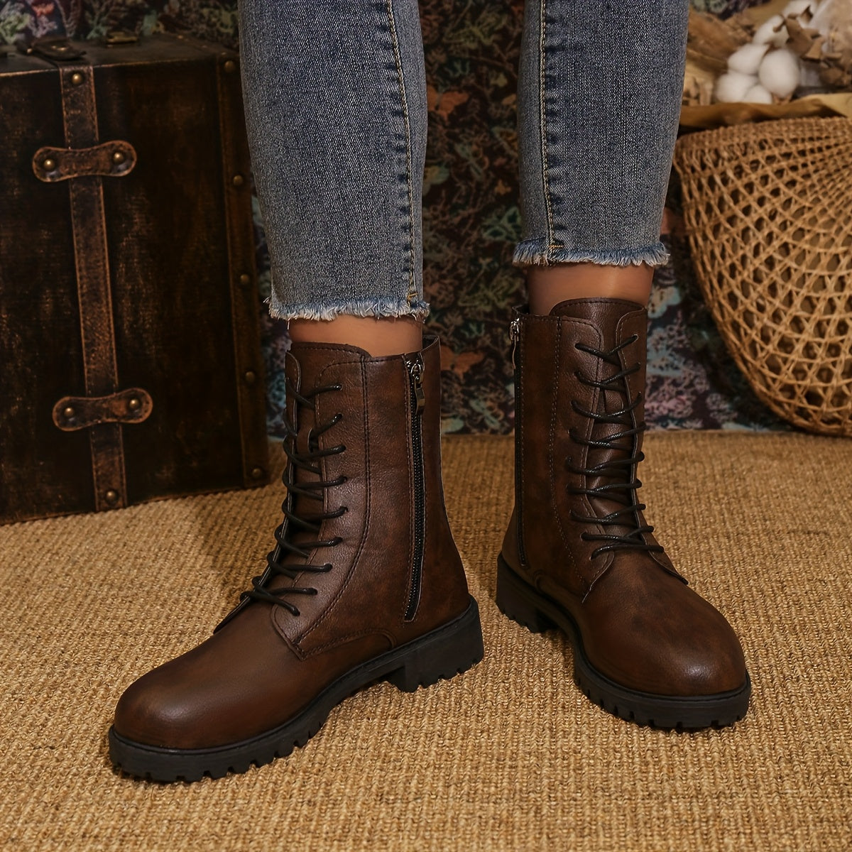 Bottes Motardes Femme, Lacets et Fermeture Zip, vue 4
