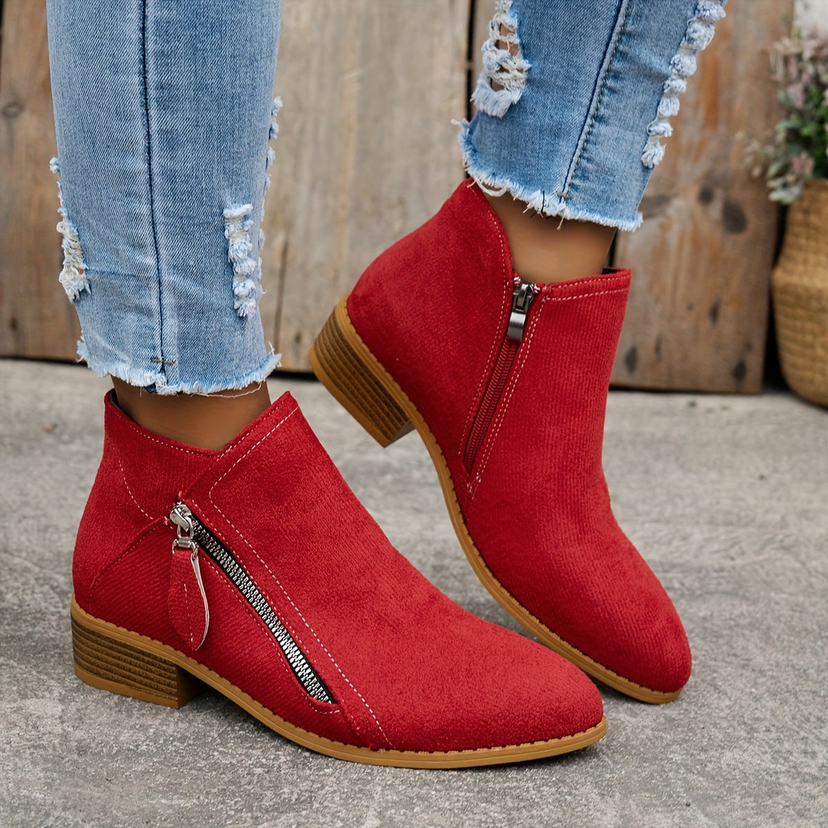 Bottines Femme Talon Plateforme, Bout Pointu – coloris rouge