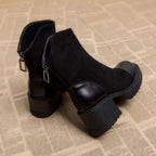 Bottines Femme Bi-Matière Aspect Daim, Zip Arrière, vue 3
