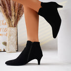 Bottines Femme Petit Talon, Aspect Daim, Noir ou Café – coloris noir