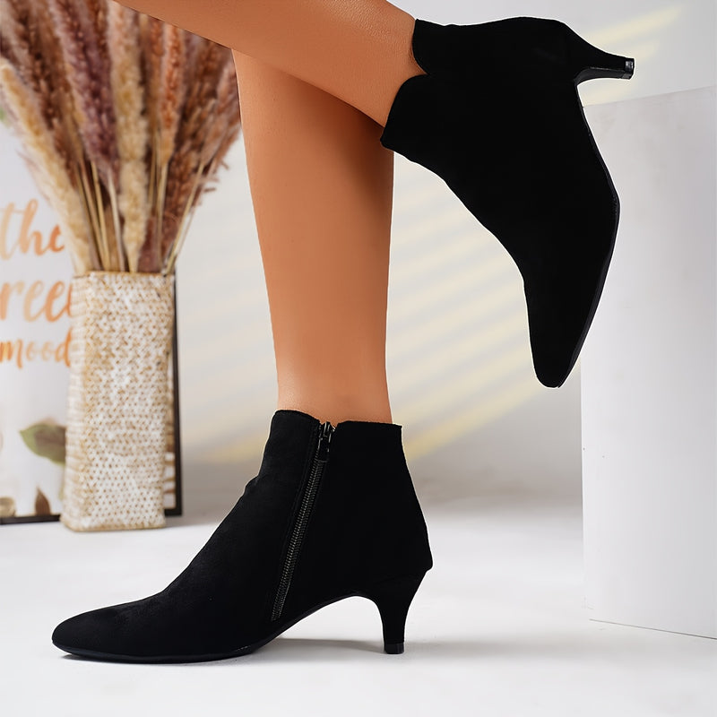 Bottines Femme Petit Talon, Aspect Daim, Noir ou Café – coloris noir