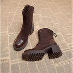 Bottines Femme Bi-Matière Aspect Daim, Zip Arrière – coloris café