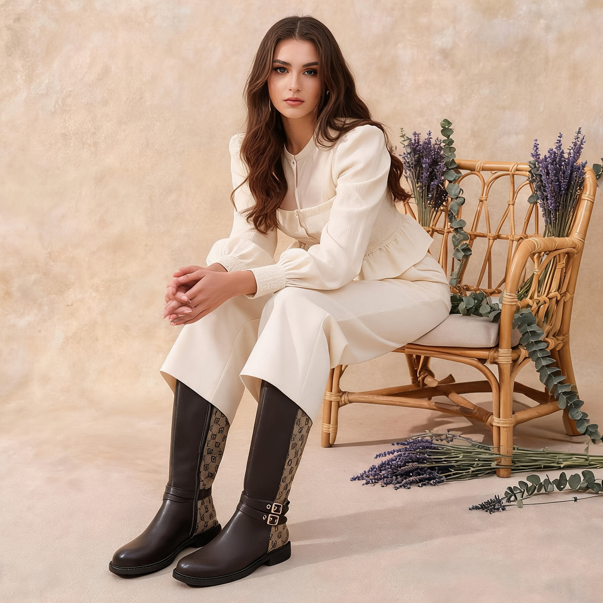 Bottes Cavalières Femme, Similicuir, Double Sangle