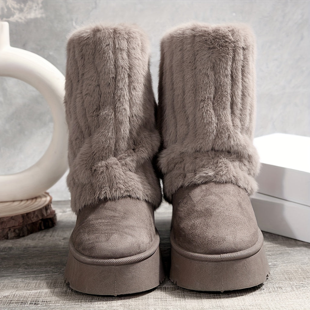 Bottes Fausse Fourrure Femme, Semelle Plateforme, Taupe, vue 6