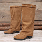 Bottes Hautes Femme à Revers, Aspect Daim, Talon Bloc, vue 7