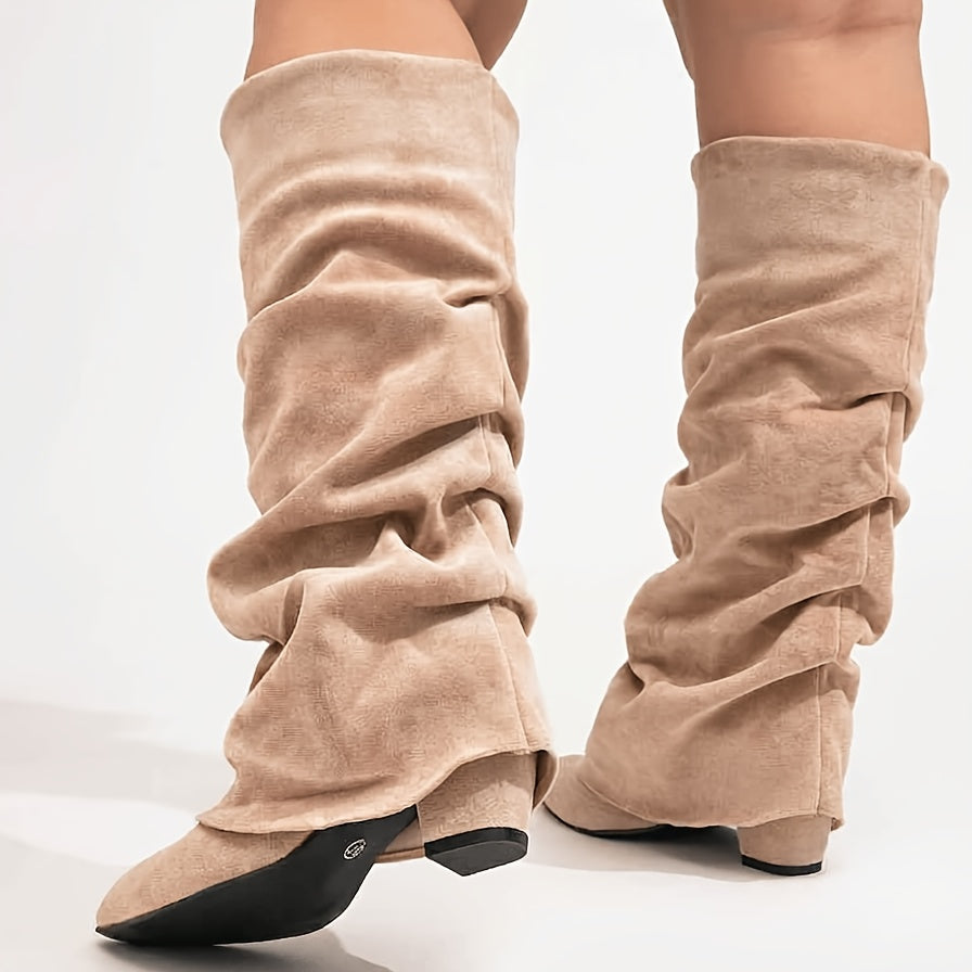 Bottes Tombantes Femme Mollet Large, Aspect Daim, Bout Pointu, vue 3