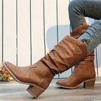 Bottes Cowboy Femme Similicuir, Tige Froncée