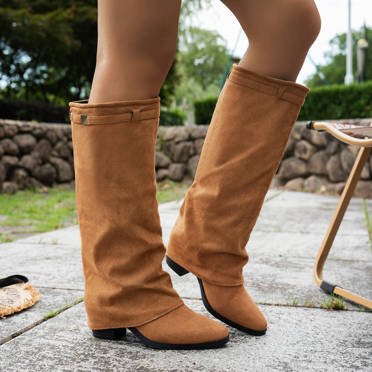 Bottes à Revers Femme Aspect Daim, Sangle à Boucle, vue 9