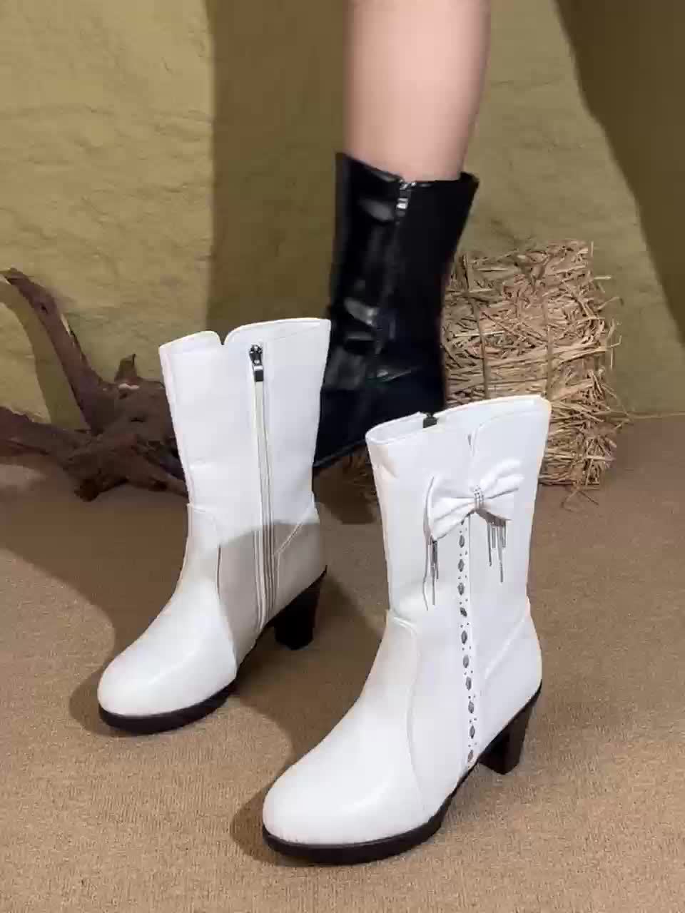 Bottes Mi-Hautes Femme Similicuir, Nœud, vue 10