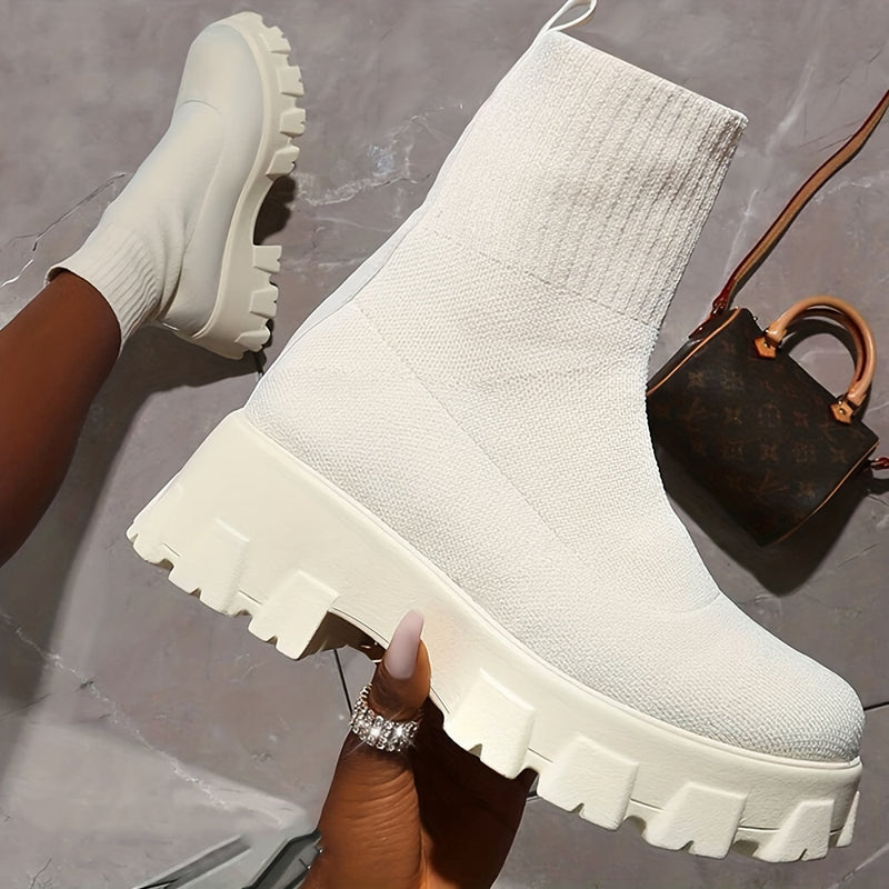 Bottines Femme Chelsea, Semelle Plateforme – coloris blanc