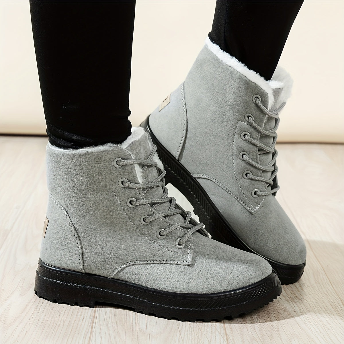 Bottines Femme à Lacets, Revers Fourré – coloris gris