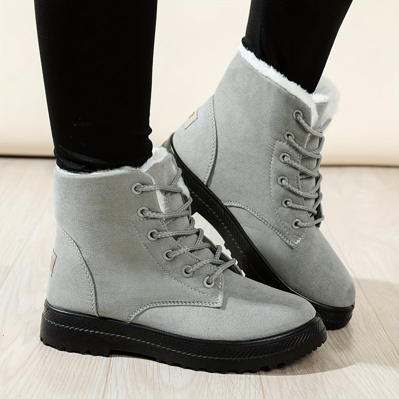 Bottines Femme à Lacets, Revers Fourré – coloris gris