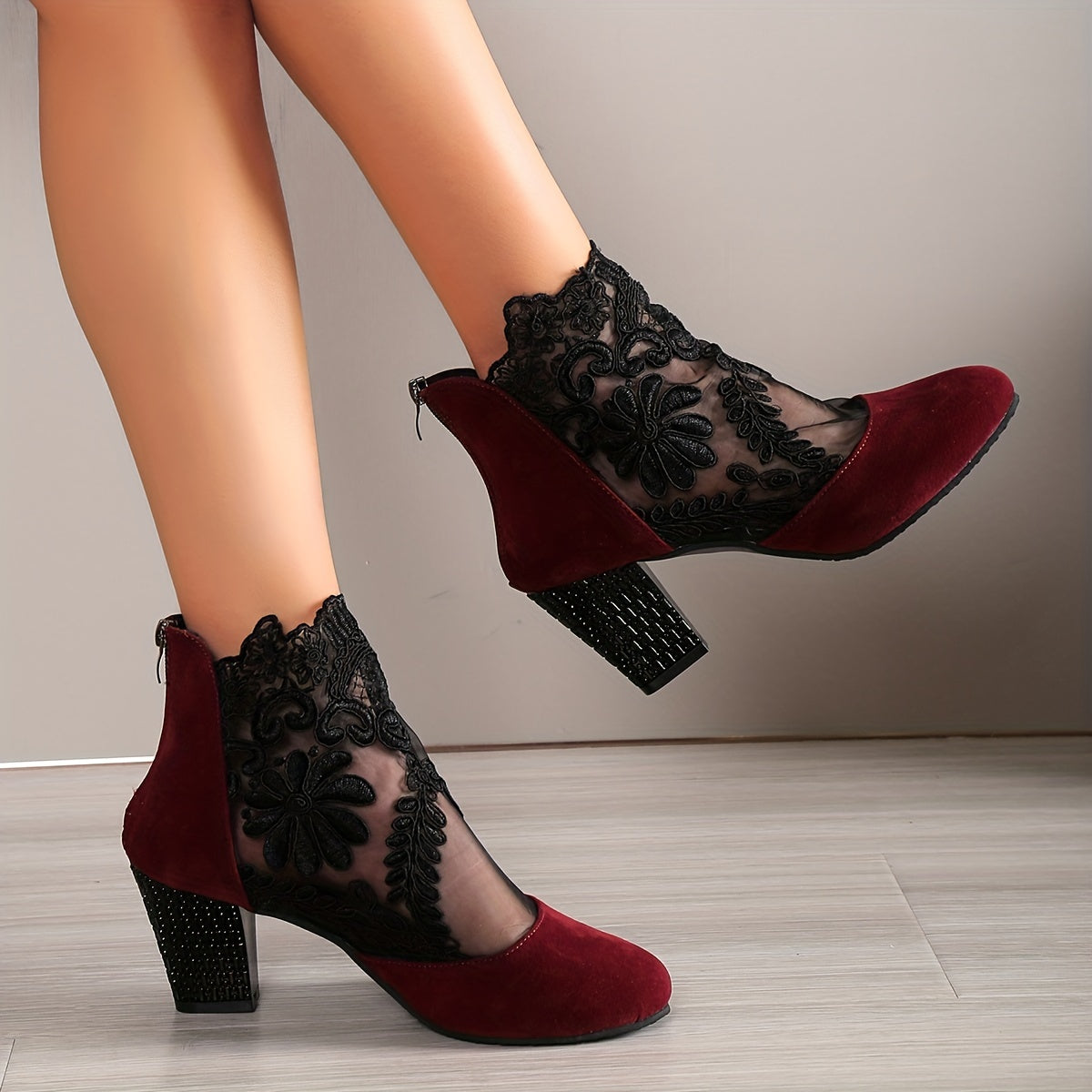 Bottines Femme Dentelle Florale sur Résille, vue 21
