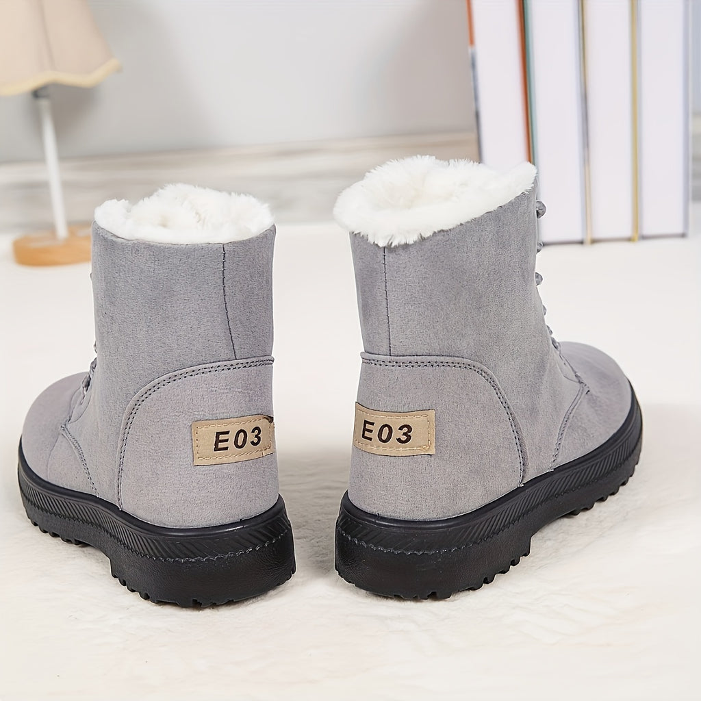 Bottes Fourrées Femme à Lacets, Aspect Daim, Col Peluche, vue 4