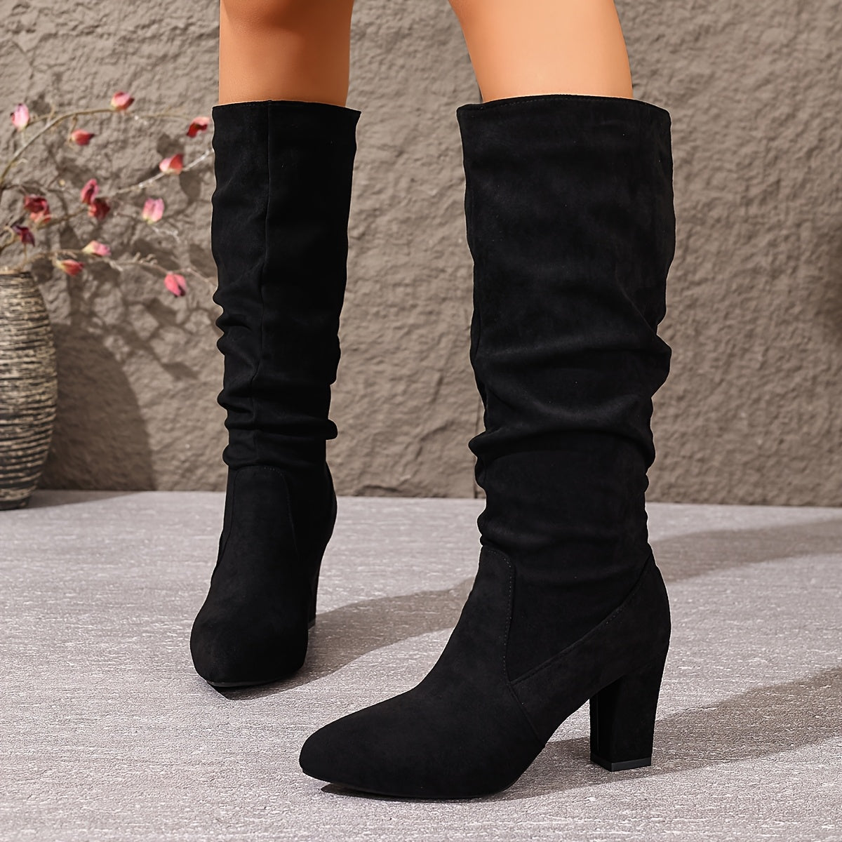 Bottes Hautes Femme Tige Froncée, Aspect Daim, 4 Coloris, vue 11