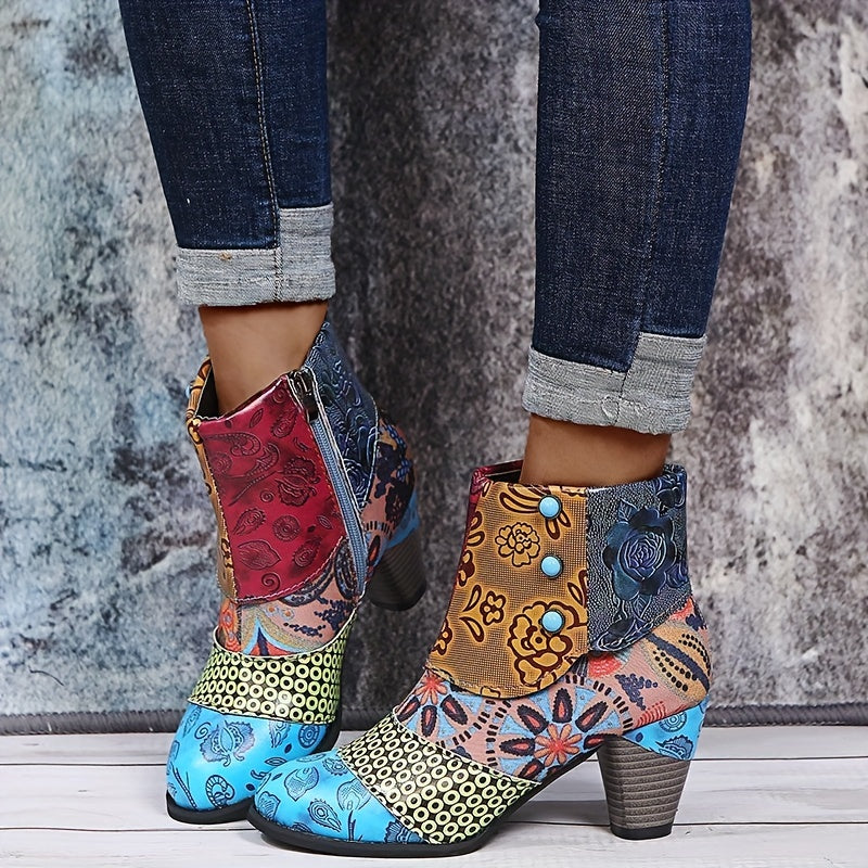 Bottines Femme Similicuir, Motif Fleuri, vue 2