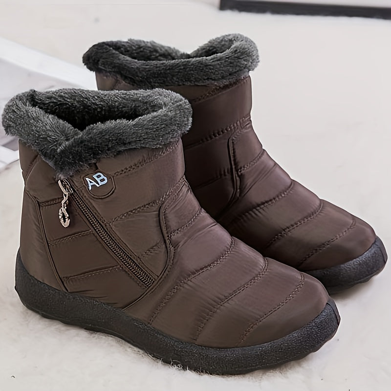 Bottes d'Hiver Femme Matelassées, Fermeture Zip – coloris brun