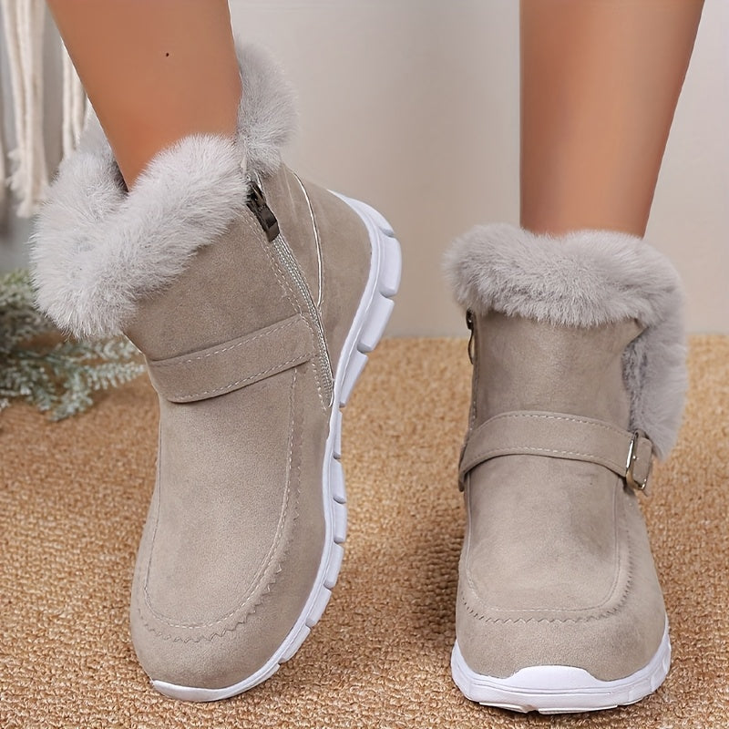 Bottines Fourrées Femme Tissu, Zip Latéral, vue 3