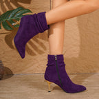 Bottines Femme Talon Fin Doré, Tige Froncée, Suédine, vue 15