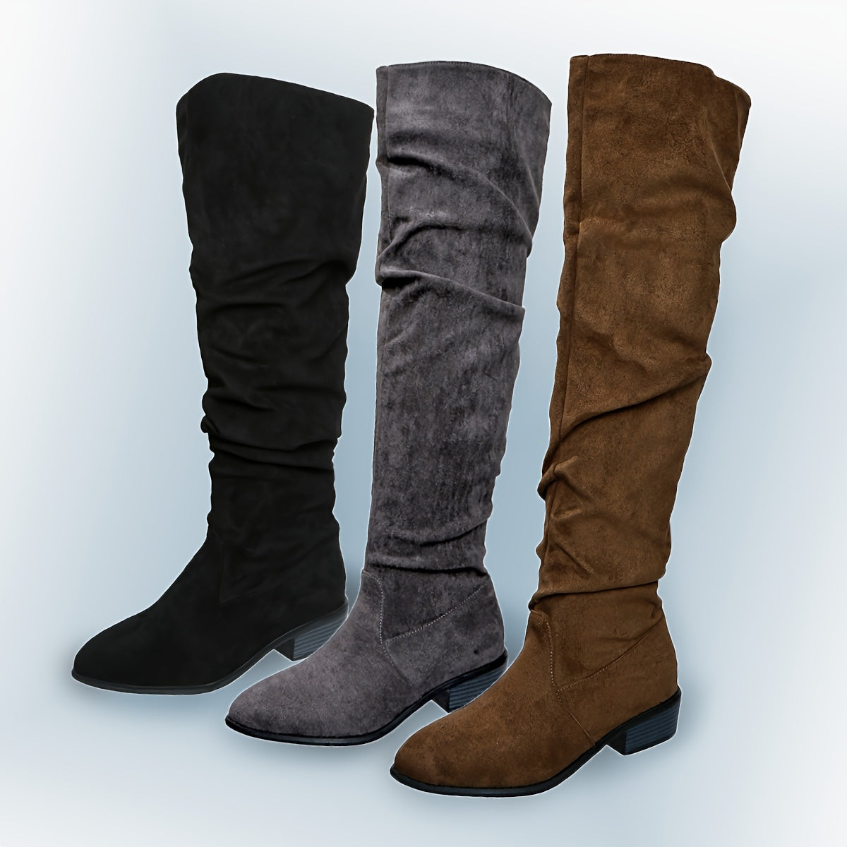 Bottes Cuissardes Femme Aspect Daim, Tige Froncée, 3 Coloris, vue 2