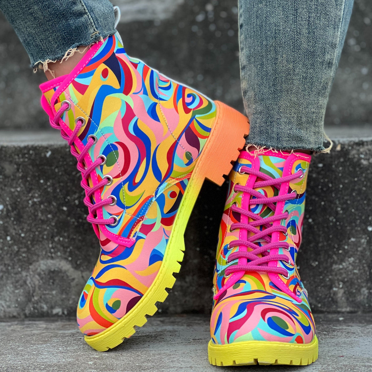 Bottes Rangers Femme à Lacets, Tissu Imprimé, vue 3