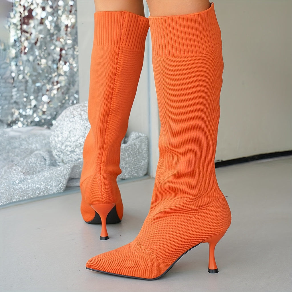 Bottes Hautes Femme en Maille, Talon Aiguille, 6 Coloris, vue 11