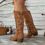 Bottes Cowboy Femme Brodées, Aspect Daim, Talon Bloc, vue 4