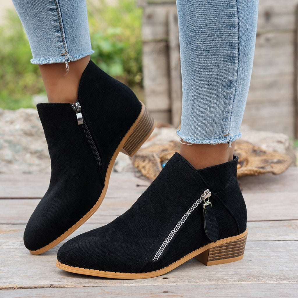 Bottines Femme Bout Pointu, Zip Décoratif – coloris noir