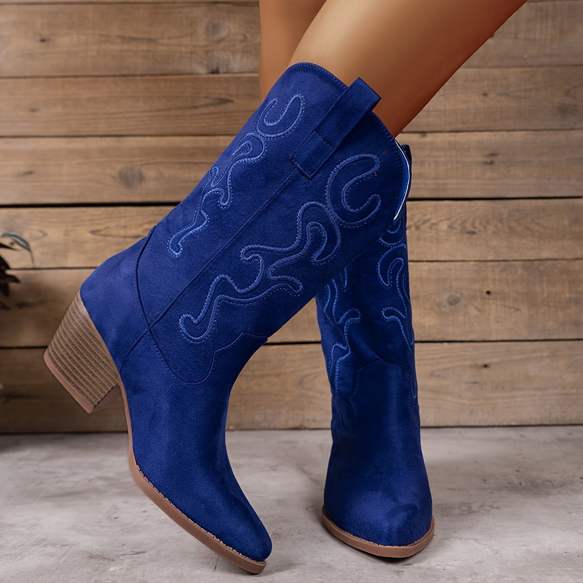 Bottes Cowboy Femme Brodées, Bout Pointu – coloris bleu royal, vue 2