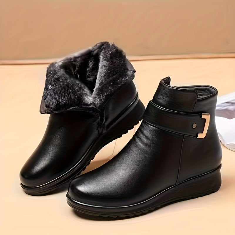 Bottines Chaudes Femme Similicuir, Doublure Peluche – coloris noir, doublure noire