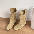 Bottes Plates Femme Nubuck Synthétique, Revers et Boucles