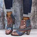 Bottines Femme Similicuir, Motif Fleuri – coloris marron foncé