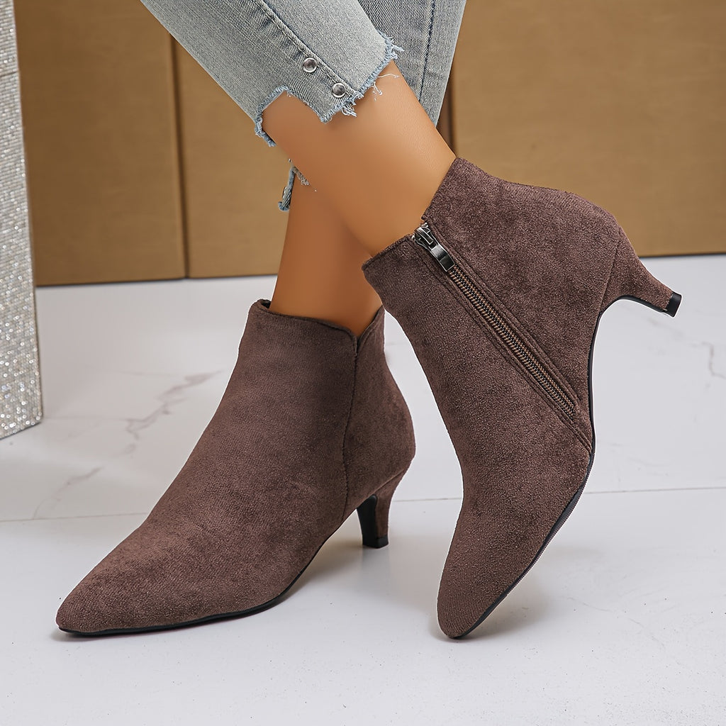 Bottines Femme Bout Pointu, Talon Kitten, 4 Coloris – coloris café