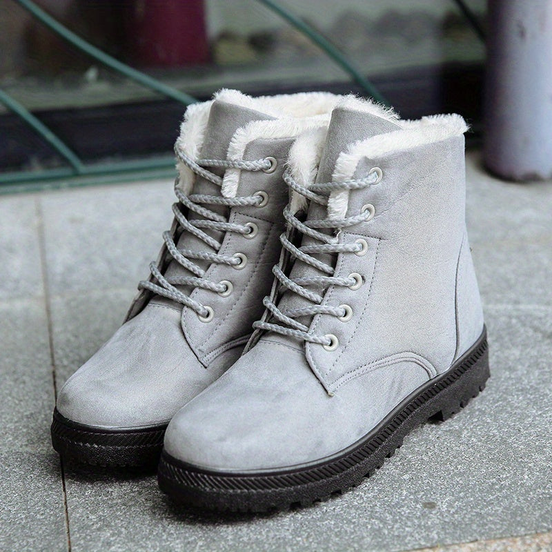 Bottes Femme à Lacets, Fourrées, Mi-Mollet – coloris gris