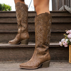 Bottes Cowboy Femme Hautes Brodées, Zip – coloris brun