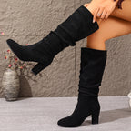 Bottes Hautes Femme Tige Froncée, Aspect Daim, 4 Coloris