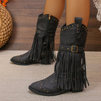 Bottes Femme Similicuir, Franges et Clous, vue 6