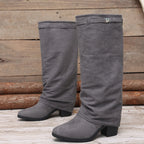 Bottes Hautes Femme à Revers, Aspect Daim, Talon Bloc, vue 13