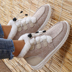 Bottes Fourrées Femme Courtes en Tissu, Lacets Élastiques, vue 4