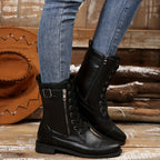 Bottes à Lacets Femme Similicuir, Zip et Bride à Boucle – coloris noir