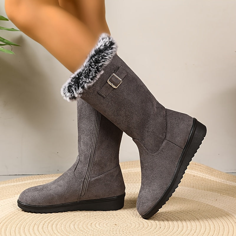 Bottes Femme Longues, Fausse Fourrure, Bride, vue 2
