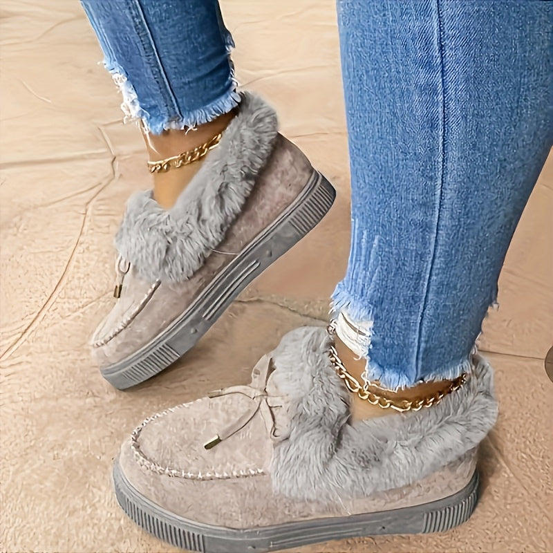 Chausson Botte Femme Plateforme, Col Fourrure – coloris gris