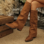 Bottes à Revers Femme en Tissu, Fermoir Doré, vue 4