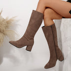 Bottes Hautes Femme Aspect Daim, Talon Bloc, Zip, 5 Coloris, vue 7