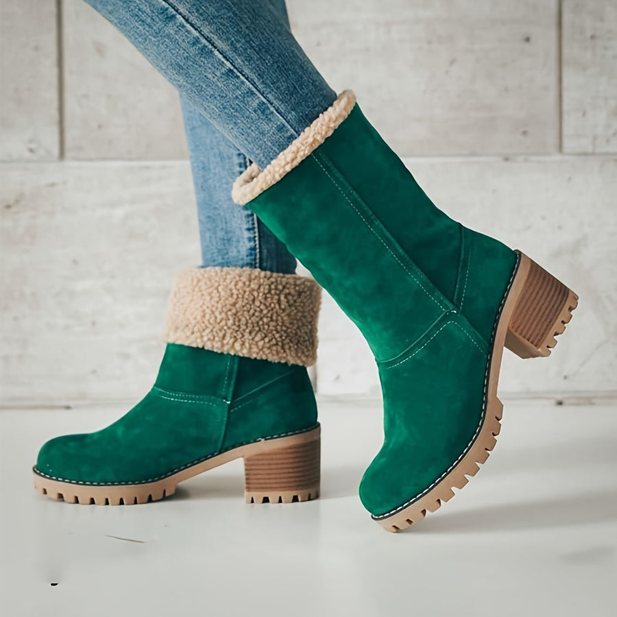 Bottines Femme Flanelle, Bordure Peluche – coloris vert