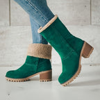 Bottines Femme Flanelle, Bordure Peluche – coloris vert