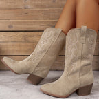 Bottes Cowboy Femme Brodées, Bout Pointu – coloris beige, vue 2