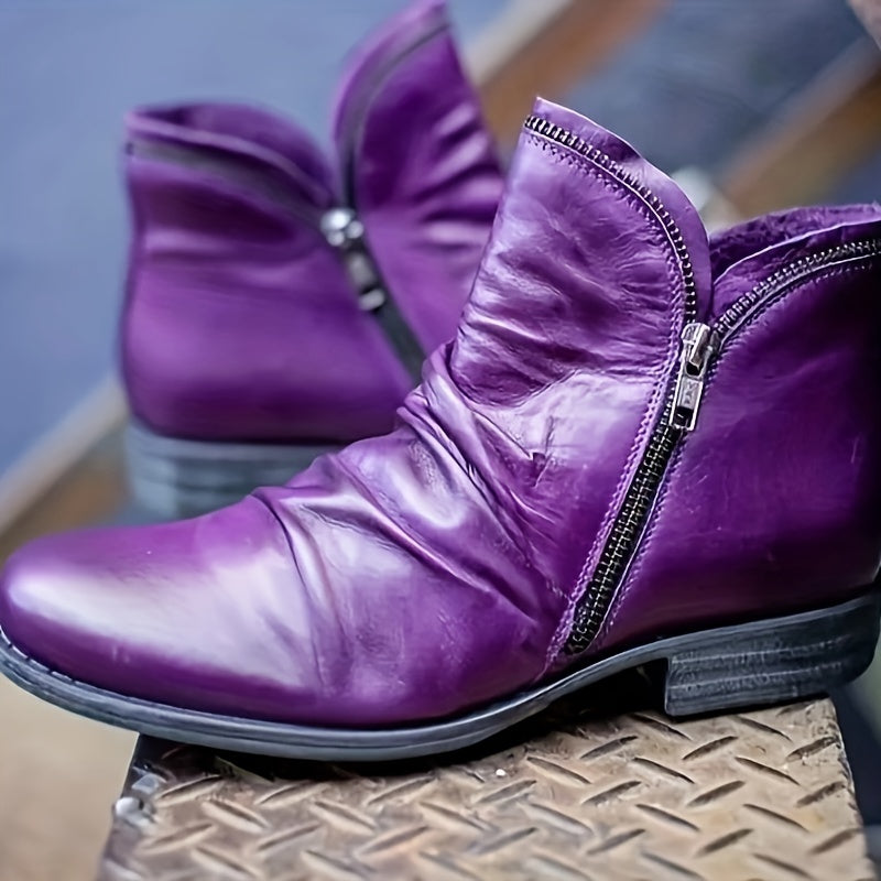 Bottines Femme Double Zip, Talon Bas